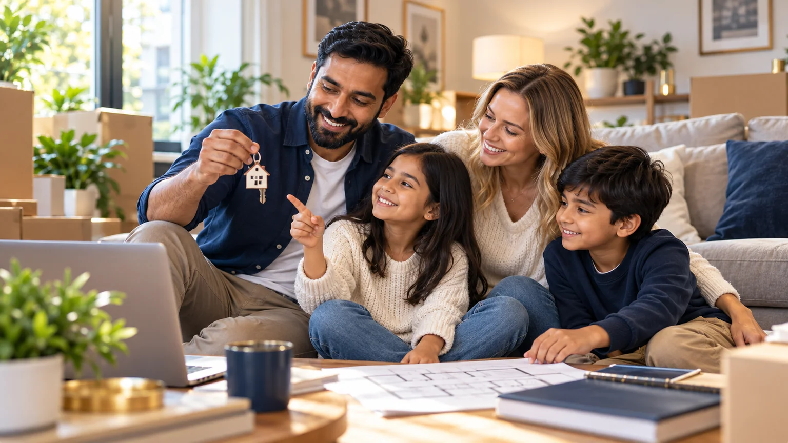 Illustrativ bild av en familj som planerar bostadsköp